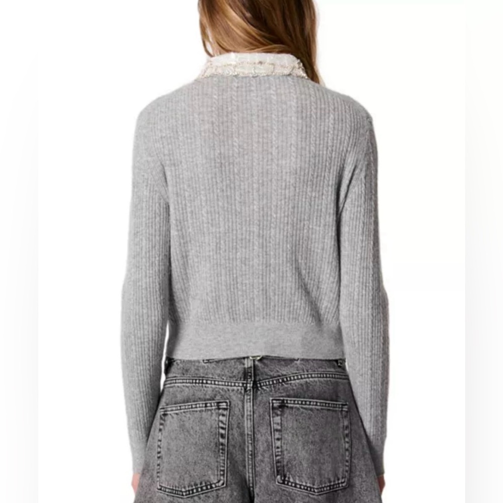 Maje Gray Cardigan with Beaded Collar - Picture 6 of 9